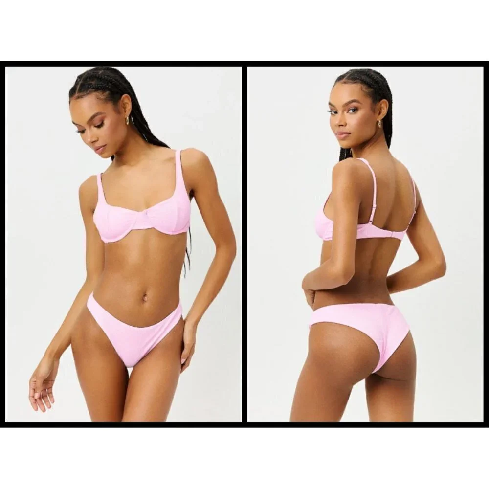 💕FRANKIE'S BIKINIS💕 Anna Ribbed Top (M) + Shea Ribbed Bottom (S) Love Pink NWT